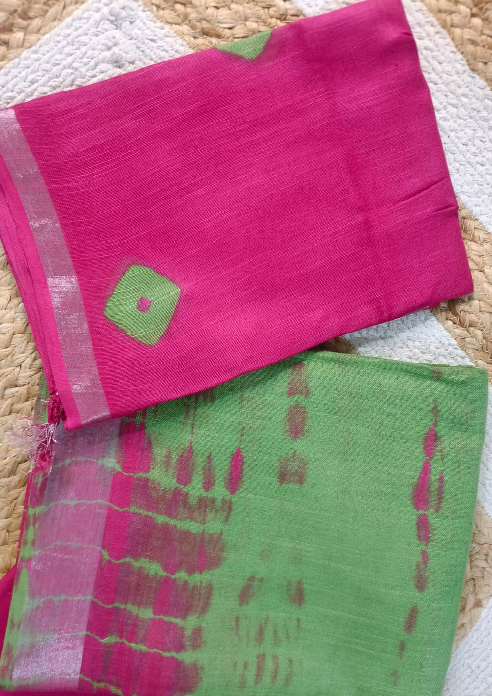 Printed Linen Suit Set- Pink Green PL03 - Wefta