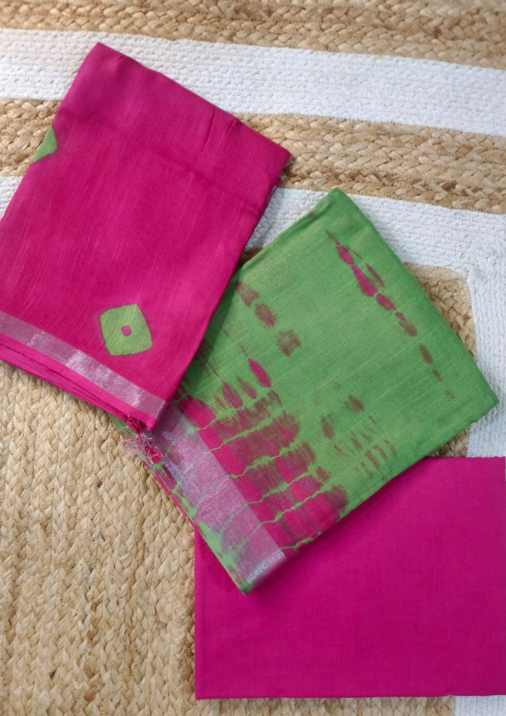 Printed Linen Suit Set- Pink Green PL03 - Wefta