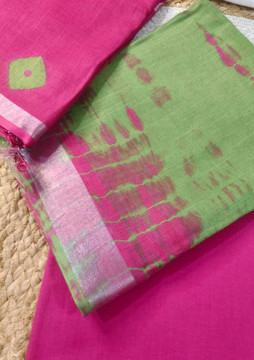 Printed Linen Suit Set- Pink Green PL03 - Wefta
