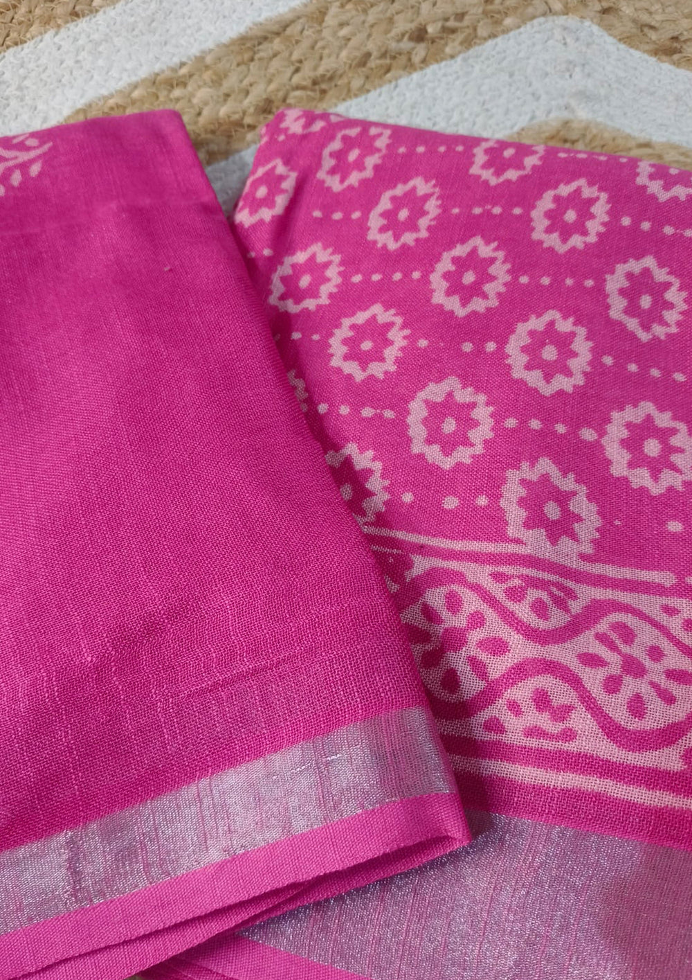 Printed Linen Suit Set- Pink Self PL06 - Wefta