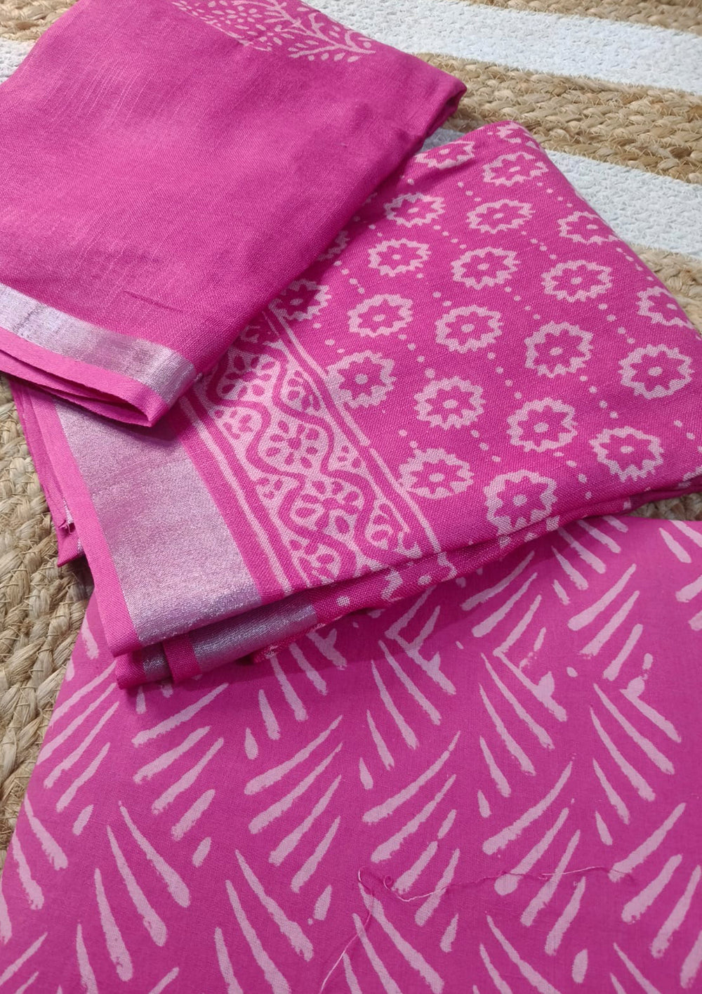 Printed Linen Suit Set- Pink Self PL06 - Wefta