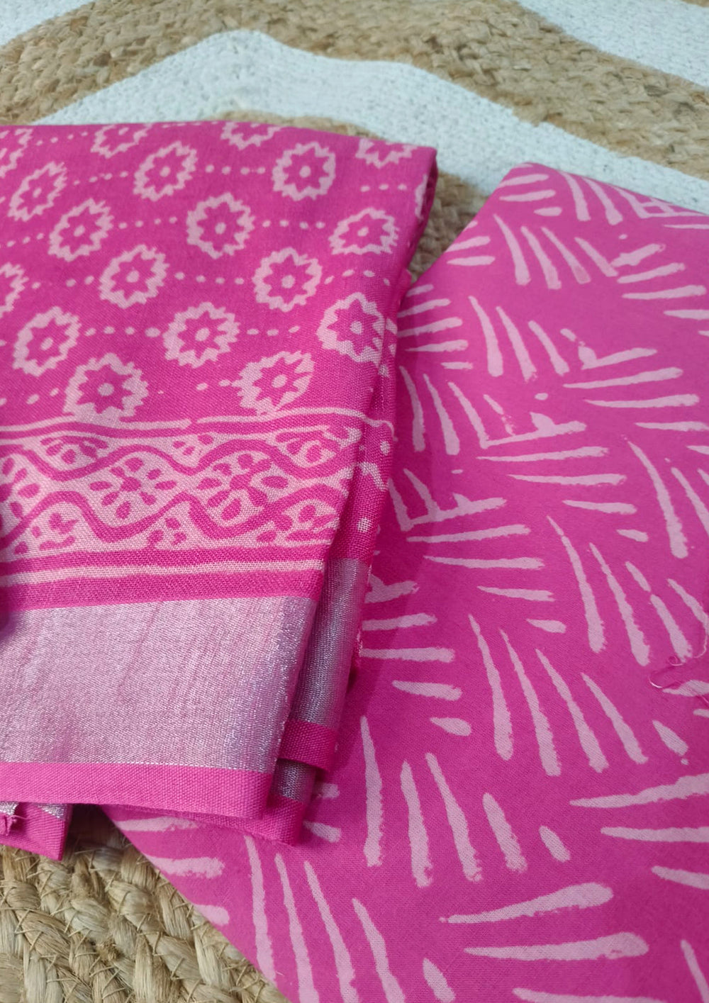 Printed Linen Suit Set- Pink Self PL06 - Wefta