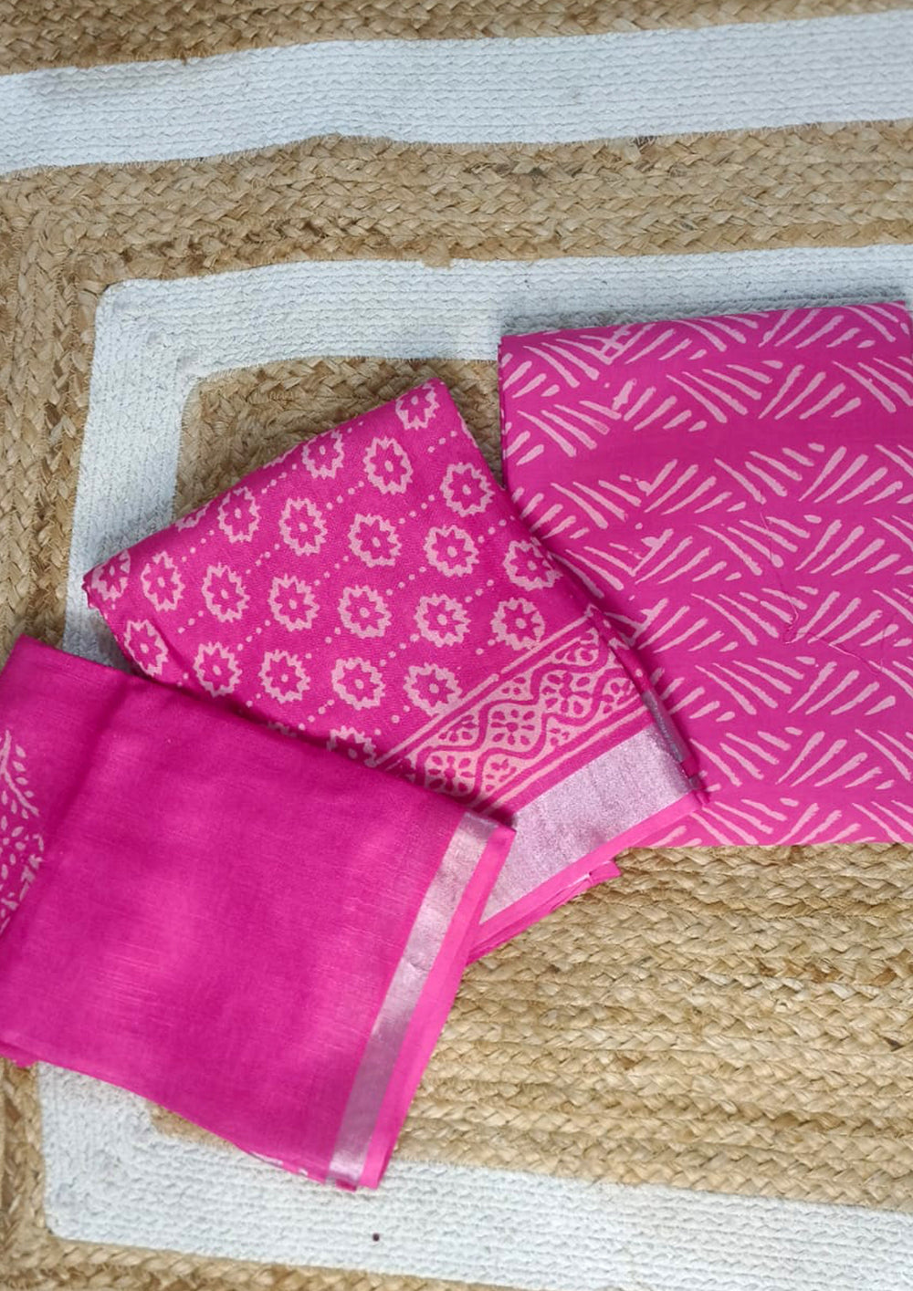 Printed Linen Suit Set- Pink Self PL06 - Wefta