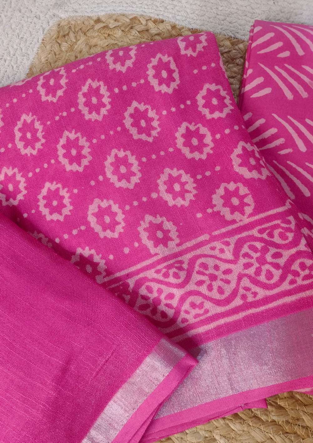 Printed Linen Suit Set- Pink Self PL06 - Wefta