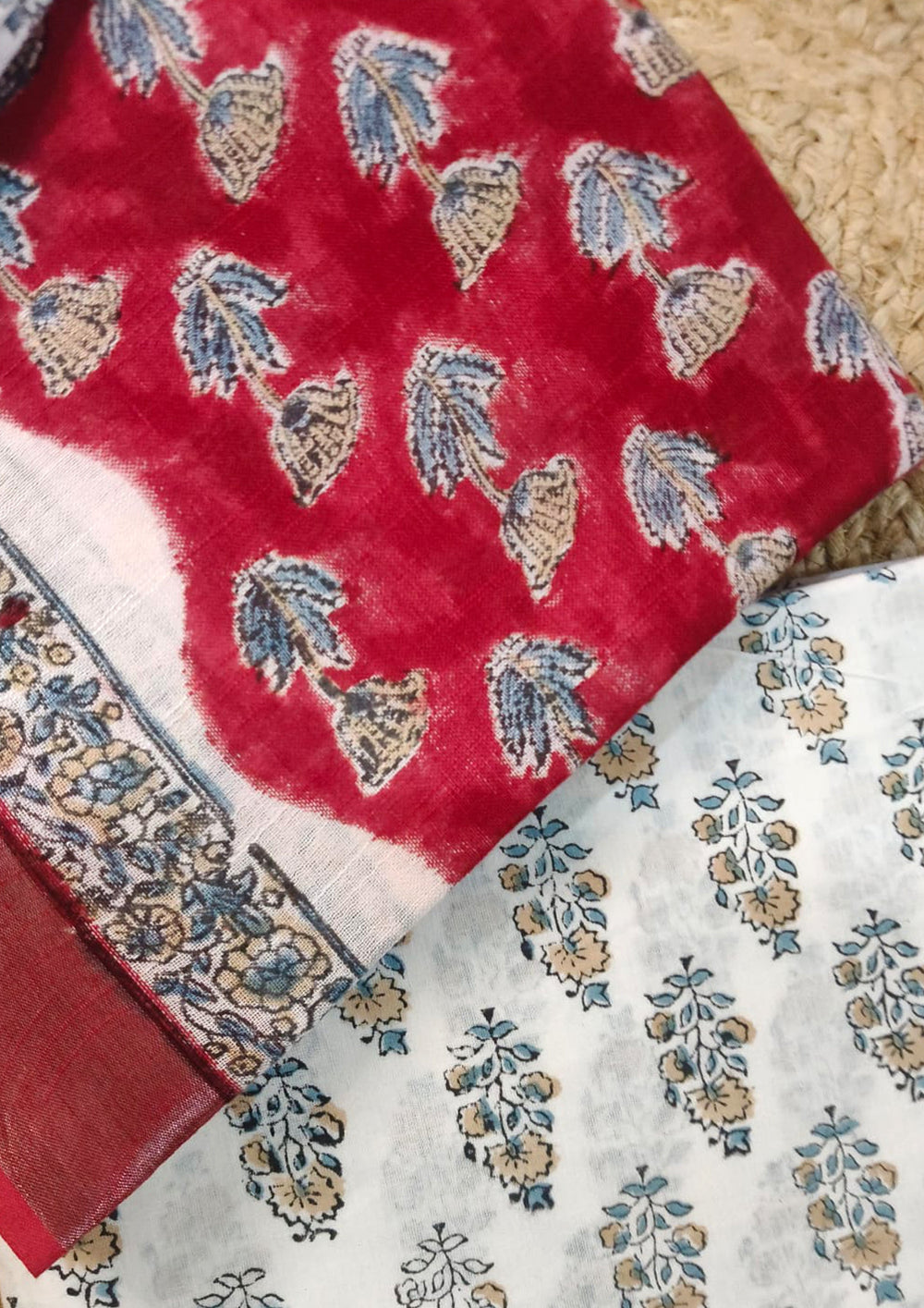 Printed Linen Suit Set- Red PL09 - Wefta