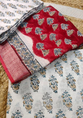 Printed Linen Suit Set- Red PL09 - Wefta