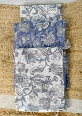 Printed Linen Suit Set- White Blue PL01 - Wefta