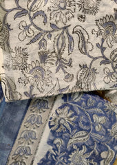 Printed Linen Suit Set- White Blue PL01 - Wefta