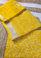 Printed Linen Suit Set- Yellow PL04 - Wefta
