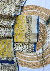 Printed Linen Suit Set- Yellow White PL08 - Wefta