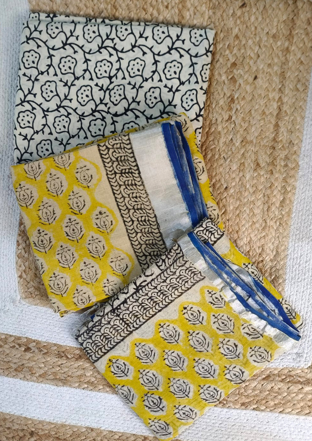 Printed Linen Suit Set- Yellow White PL08 - Wefta