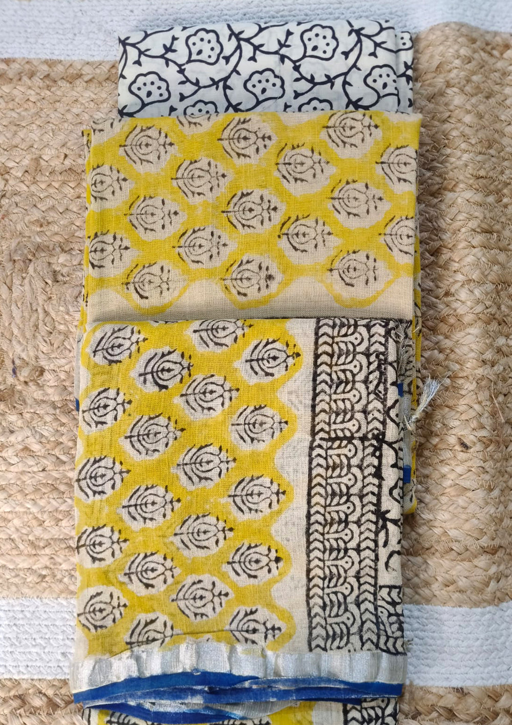 Printed Linen Suit Set- Yellow White PL08 - Wefta