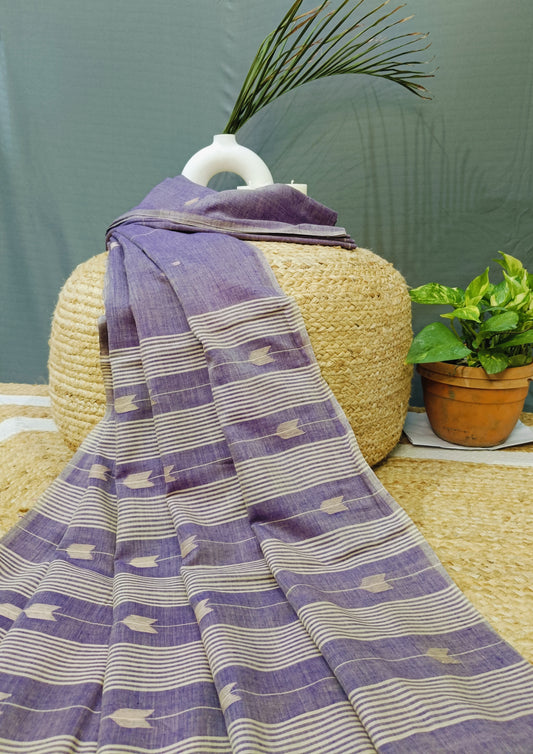 Cotton Jamdani Arrow Buti Saree- Lilac