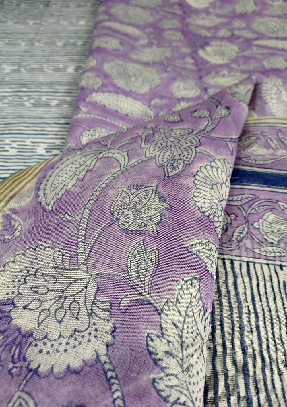 Sanaganeri Chanderi Suit - Lilac - Wefta