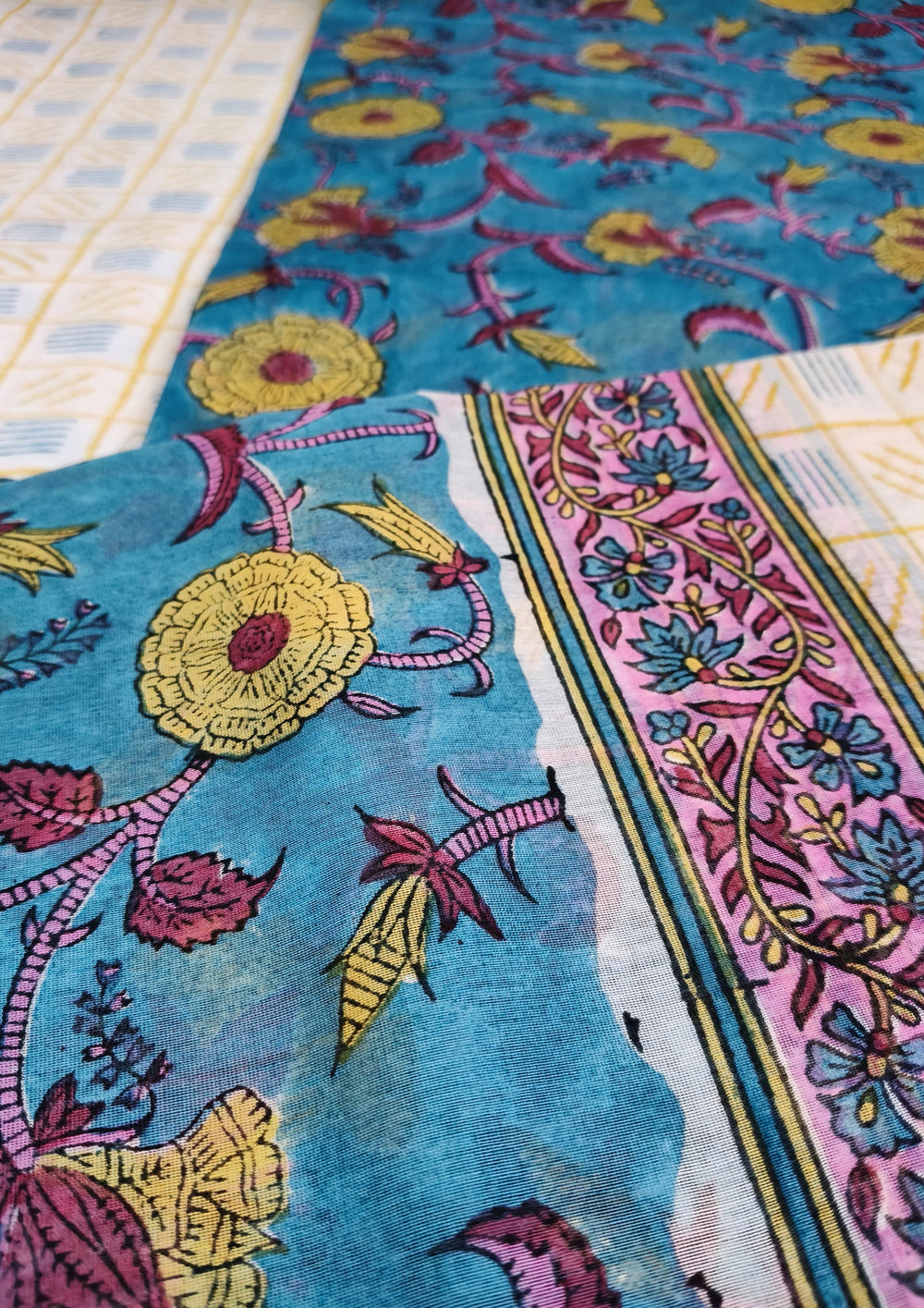Sanganeri Chanderi Suit- Blue - Wefta