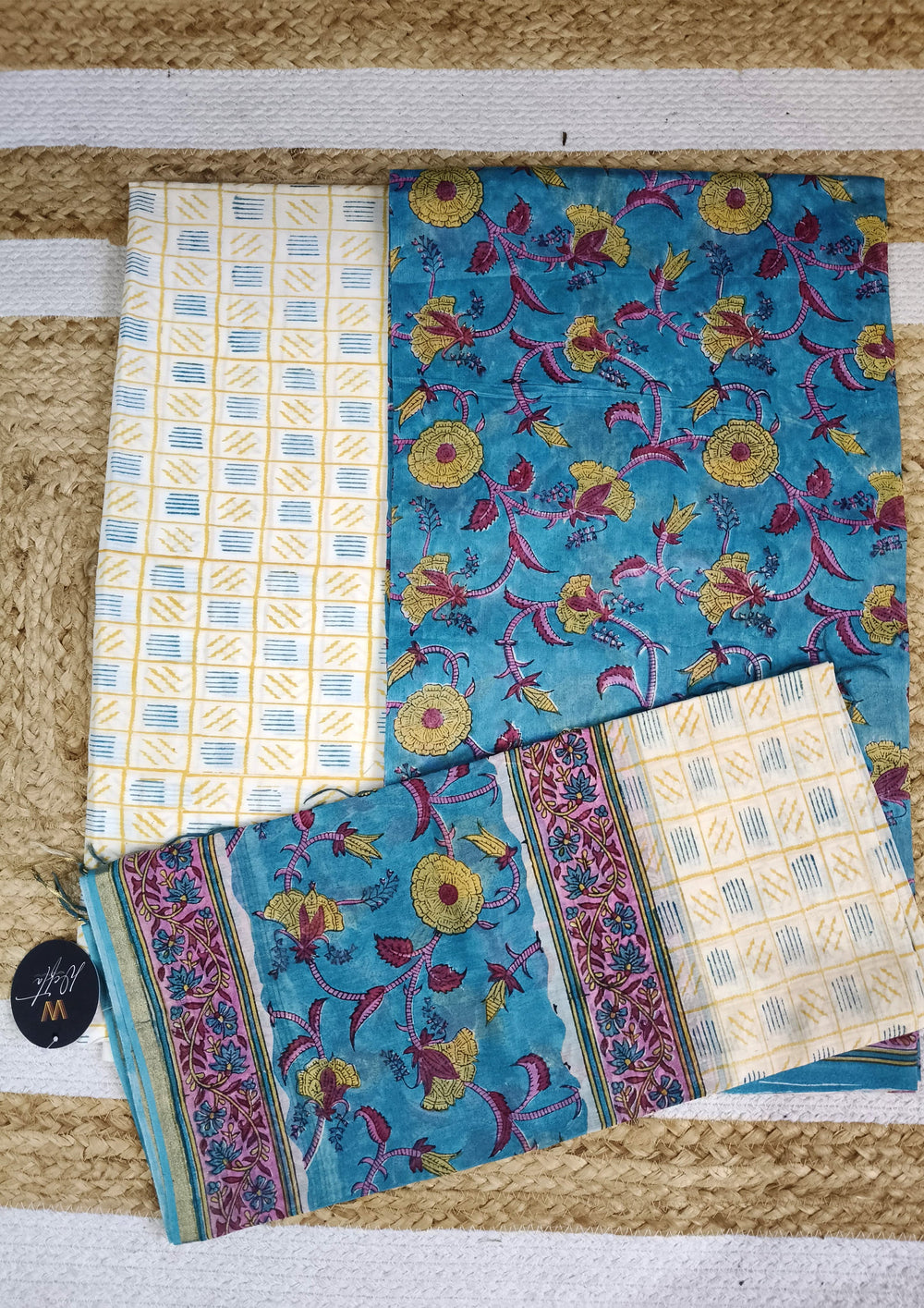 Sanganeri Chanderi Suit- Blue - Wefta