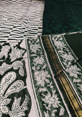 Sanganeri Chanderi Suit- Dark Green - Wefta