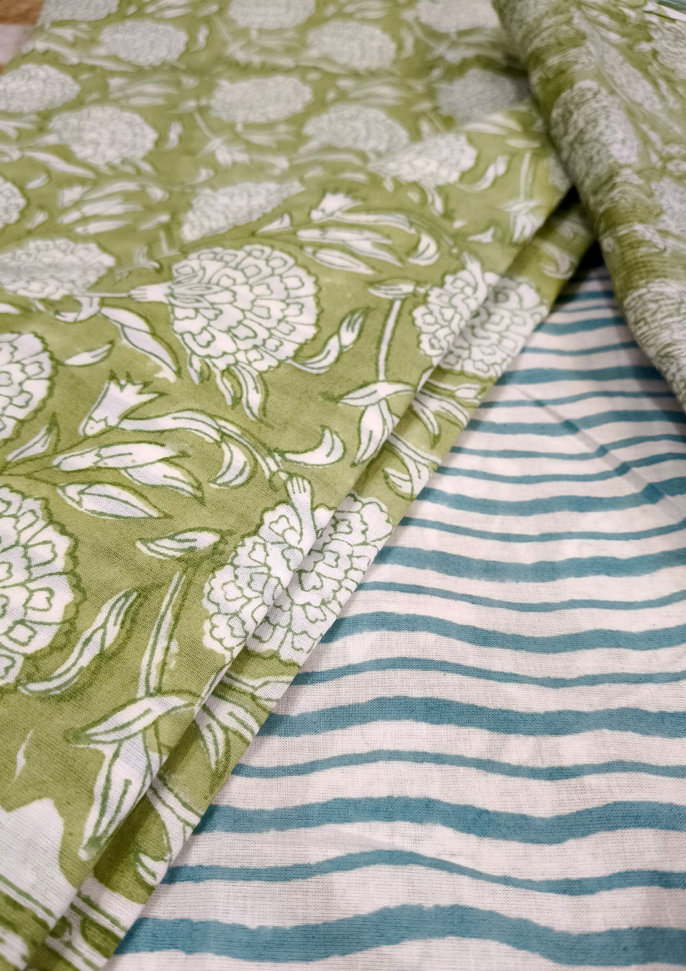 Sanganeri Cotton Kota Suit - Blue Green - Wefta