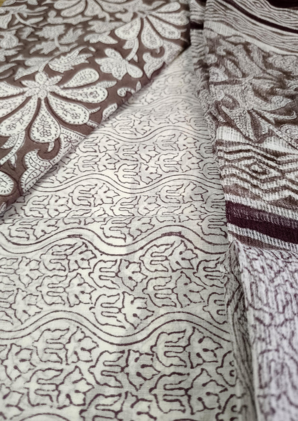 Sanganeri Cotton Kota Suit - Brown - Wefta