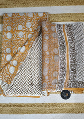 Sanganeri Cotton Kota Suit - Mustard Yellow - Wefta