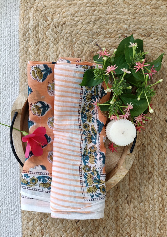 Handblock Printed Cotton Bagru Sarong - 07 Peach