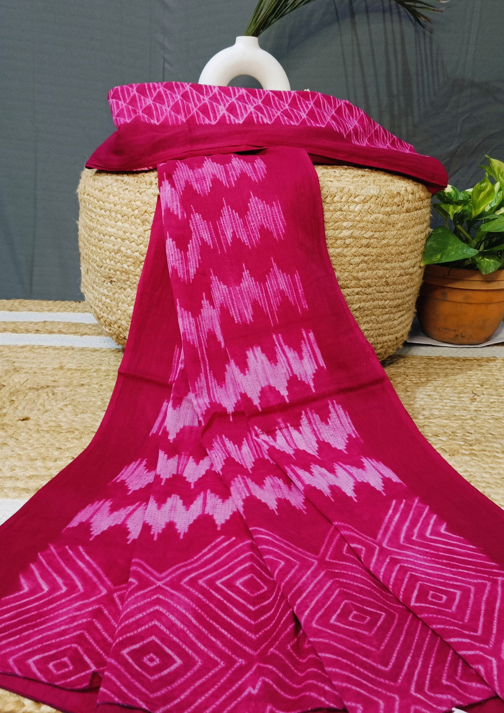 Shibori Cotton Mulmul Saree- Pink 1 - Wefta