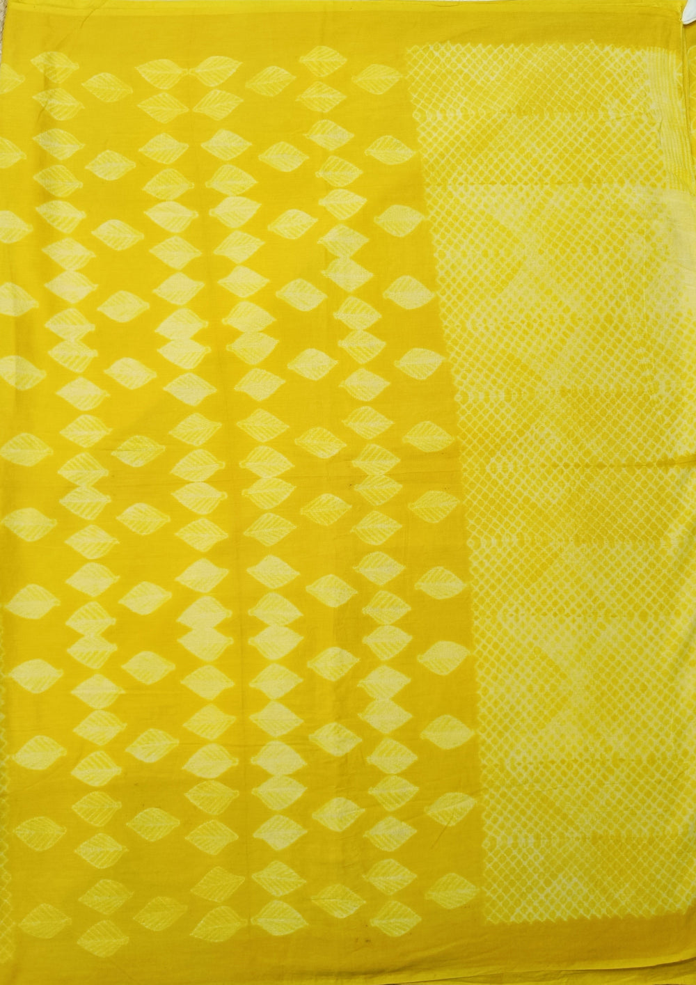 Shibori Cotton Mulmul Saree- Yellow - Wefta