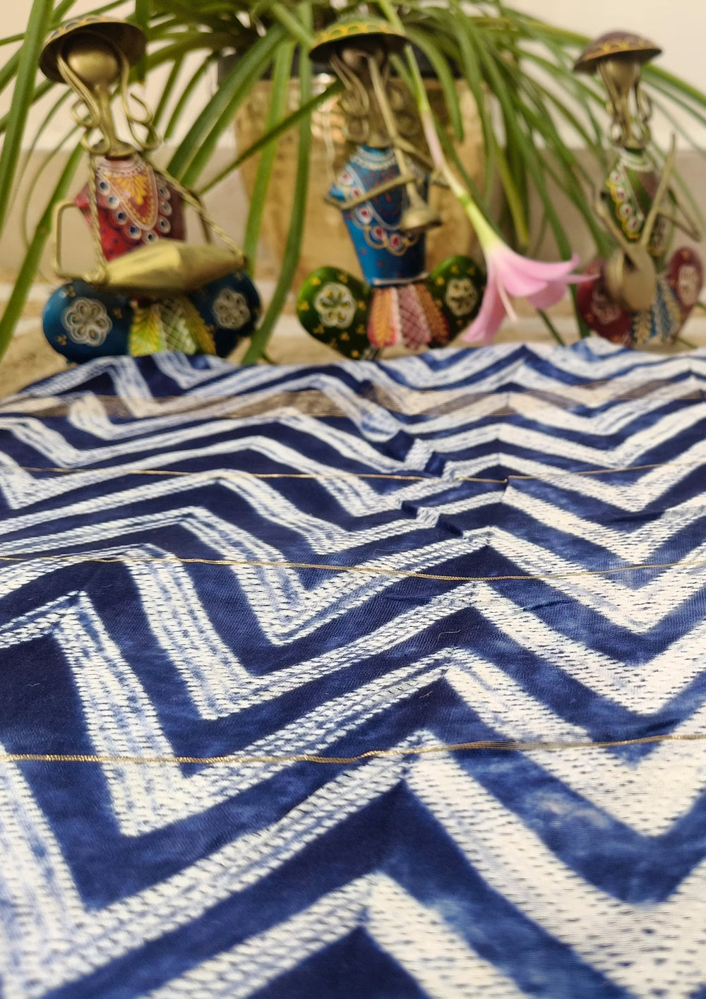 Shibori Maheshwari Saree S10 - Blue - Wefta