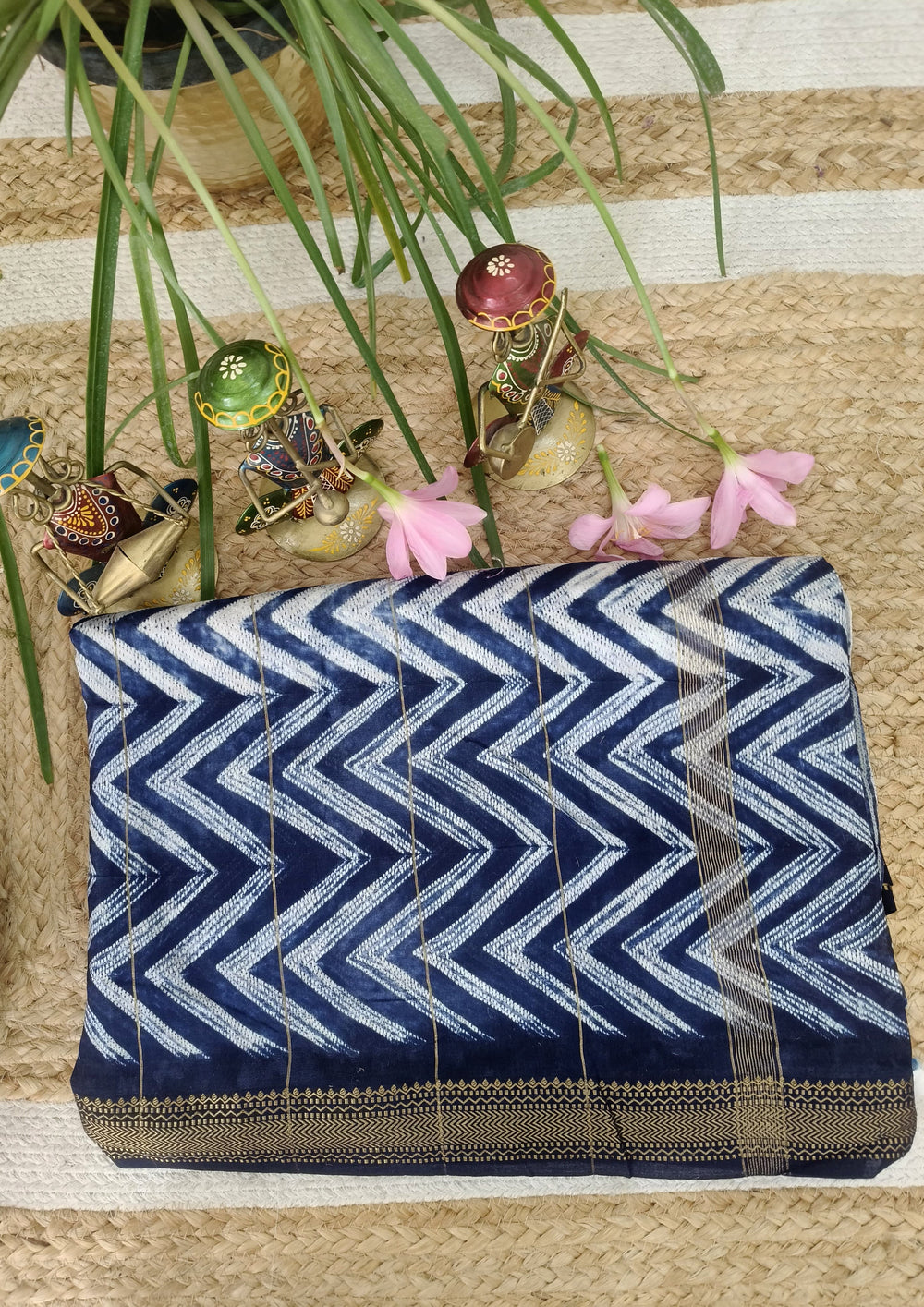 Shibori Maheshwari Saree S10 - Blue - Wefta