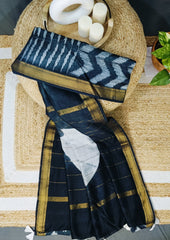 Shibori Maheshwari Saree S2- Black - Wefta