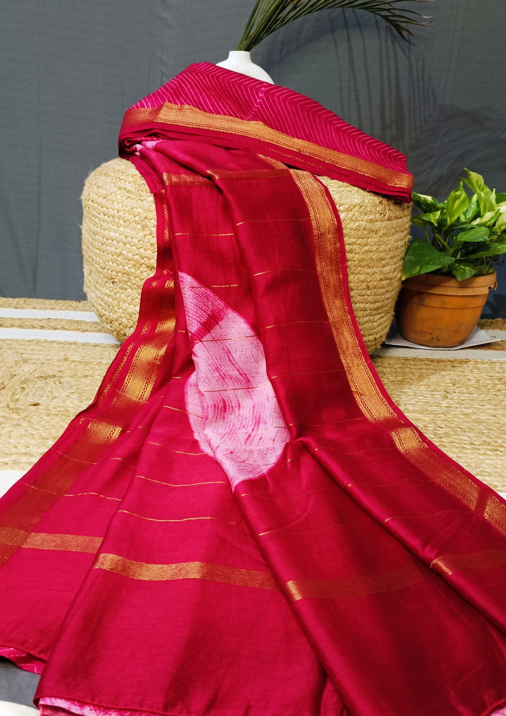 Shibori Maheshwari Saree S3- Pink 1 - Wefta