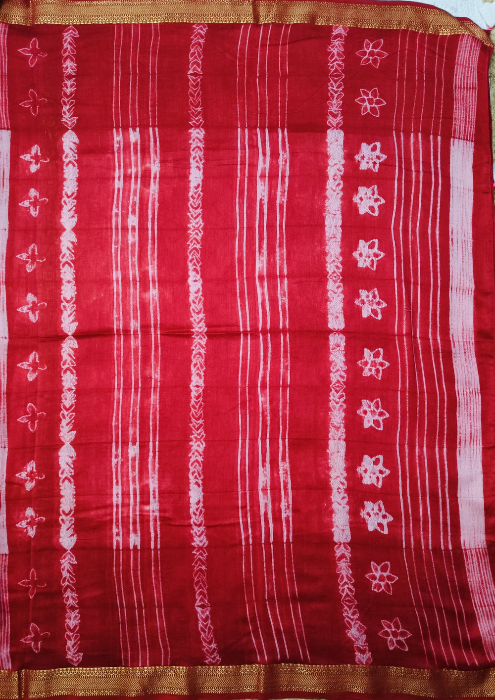 Shibori Maheshwari Saree S4- Red1 - Wefta