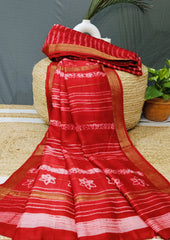 Shibori Maheshwari Saree S4- Red1 - Wefta