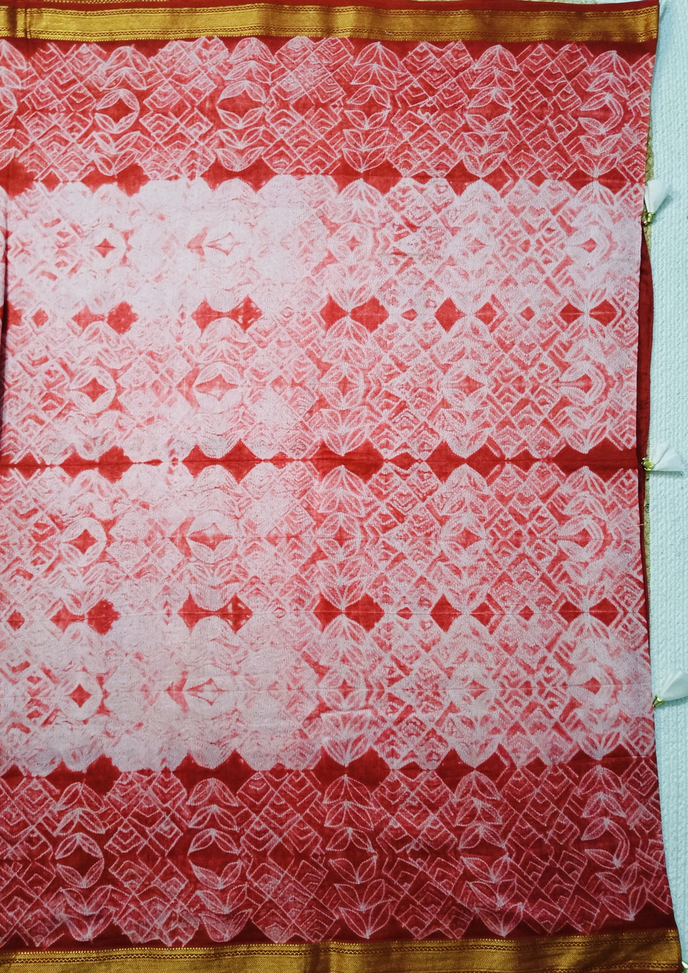 Shibori Maheshwari Saree S5- Red 2 - Wefta