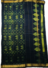 Shibori Maheshwari Saree S7- Green - Wefta