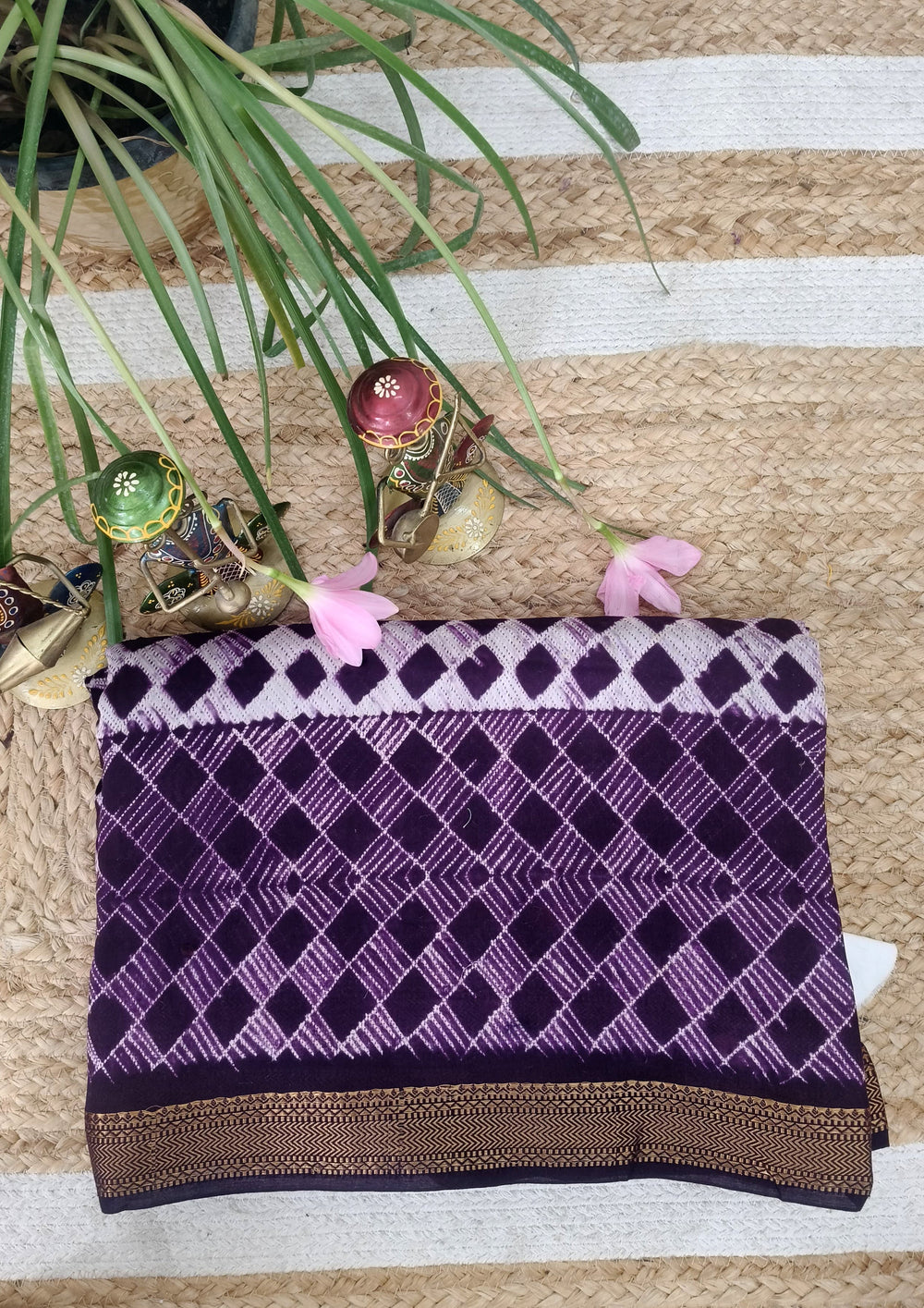Shibori Maheshwari Saree S8 - Purple - Wefta