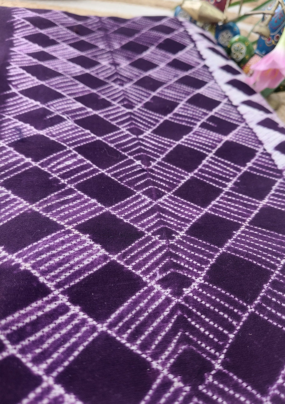 Shibori Maheshwari Saree S8 - Purple - Wefta