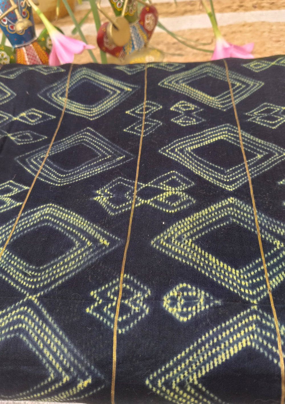 Shibori Maheshwari Saree S9 - Black/ Green - Wefta