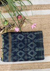 Shibori Maheshwari Saree S9 - Black/ Green - Wefta
