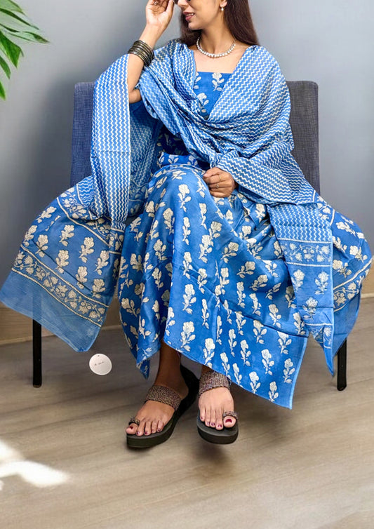 Bagru Chanderi Suit- Blue 03