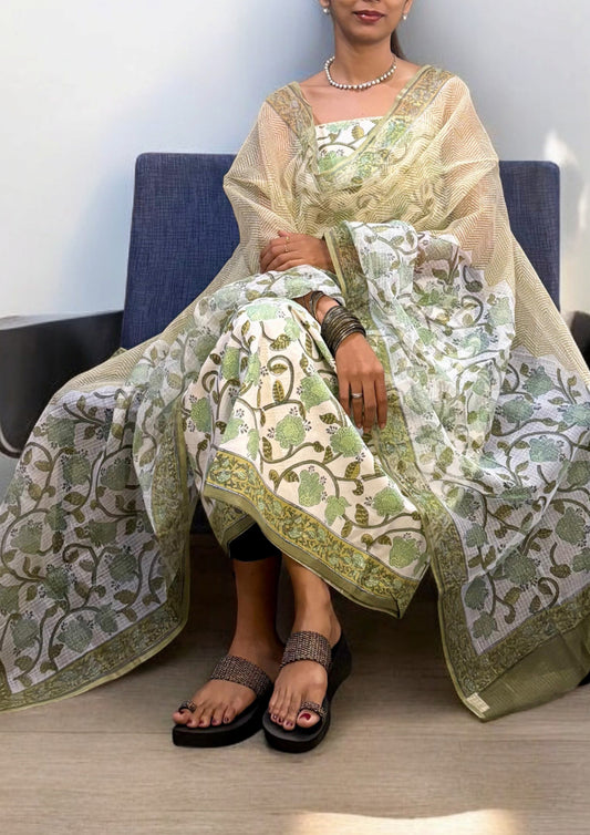 Sanganeri Cotton Kota Suit- Green