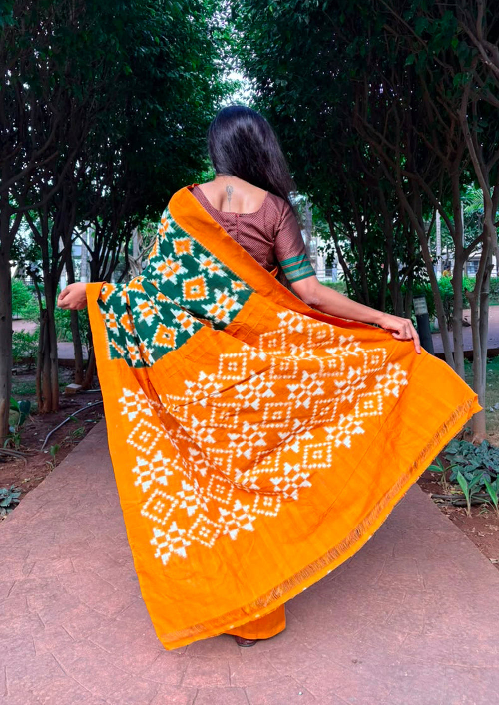 Telia Rumal Saree- Mustard & Green TR01 - Wefta