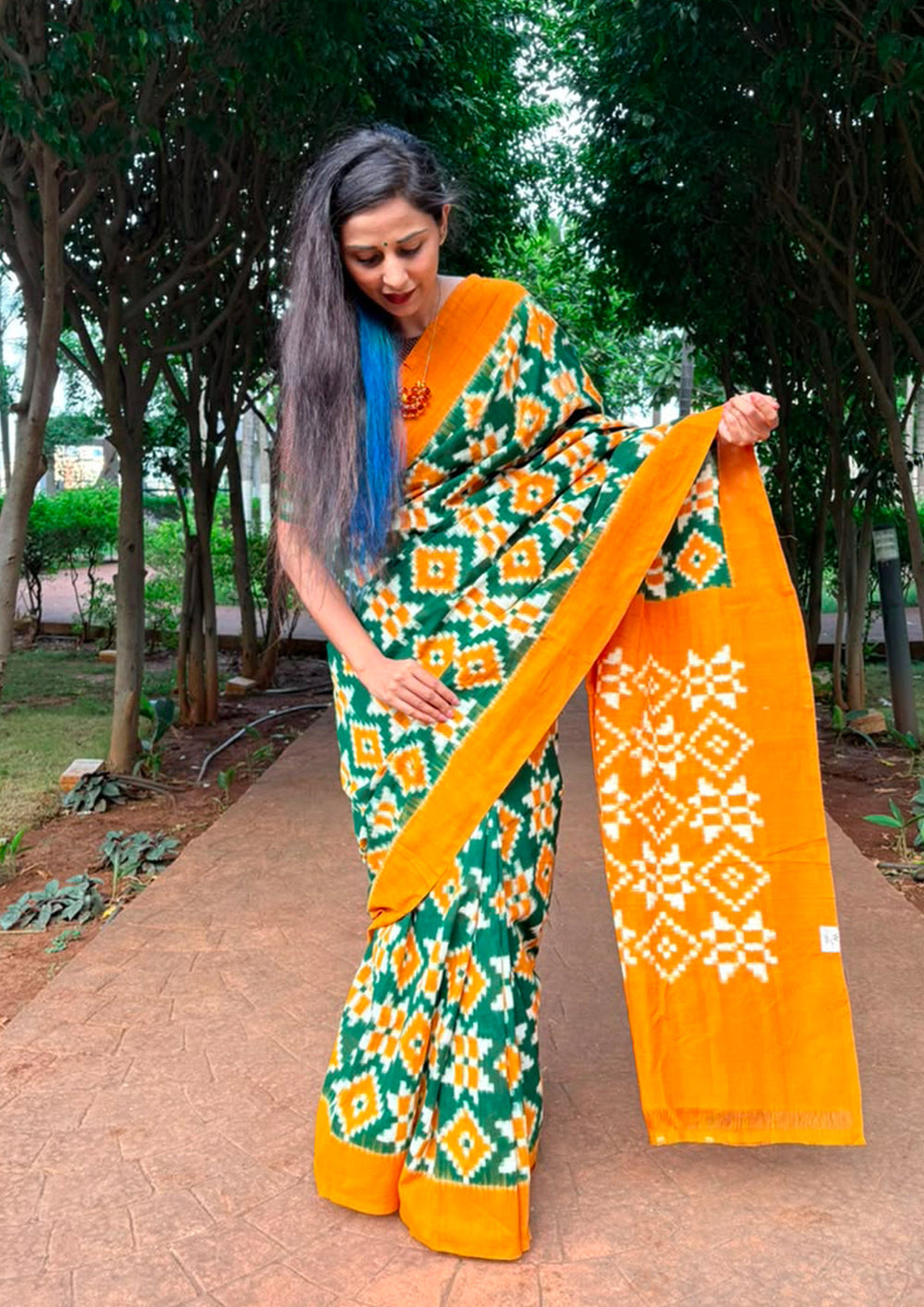 Telia Rumal Saree- Mustard & Green TR02 - Wefta