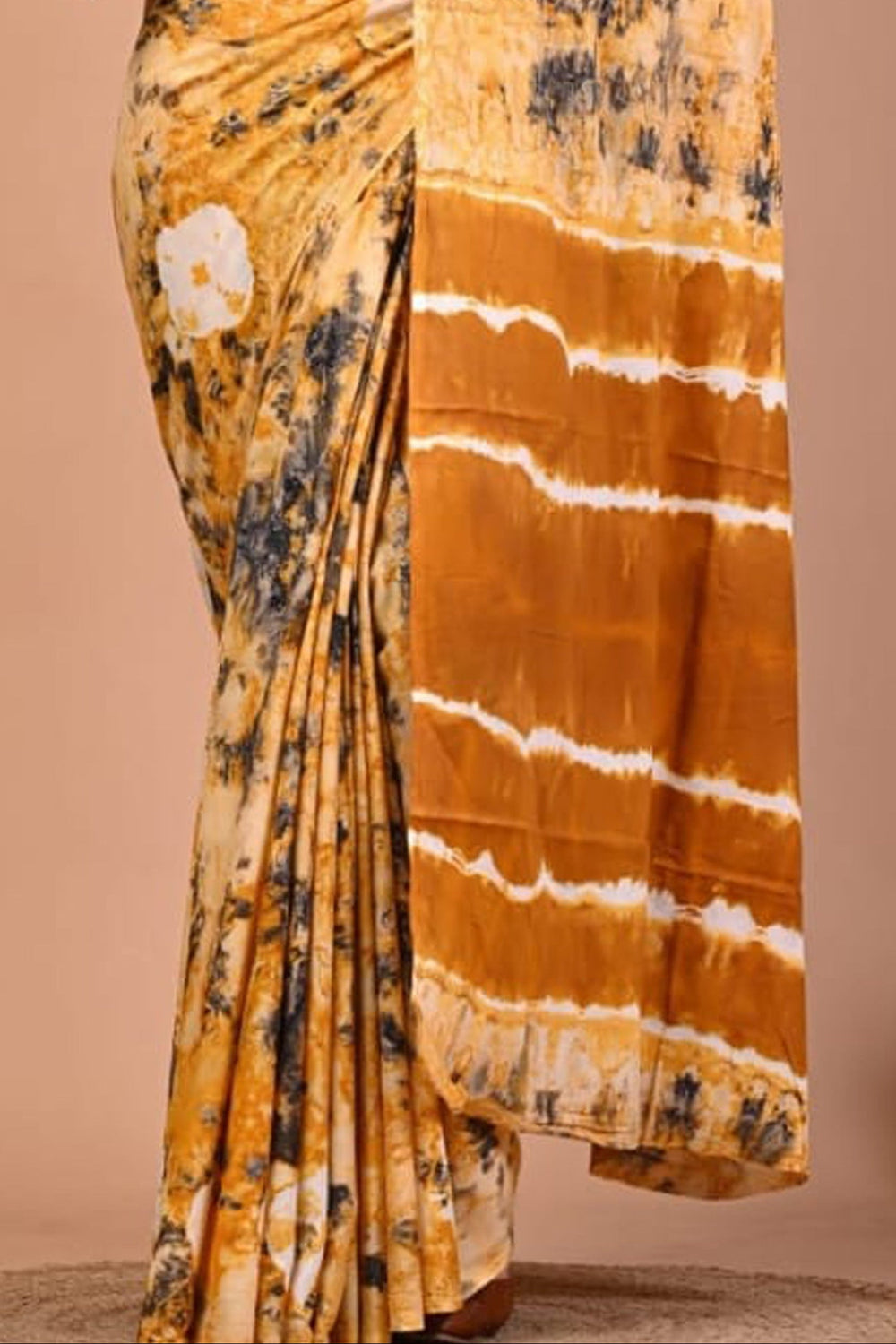 Tie - Dye Printed Saree - Mustard Yellow DP8 - Wefta