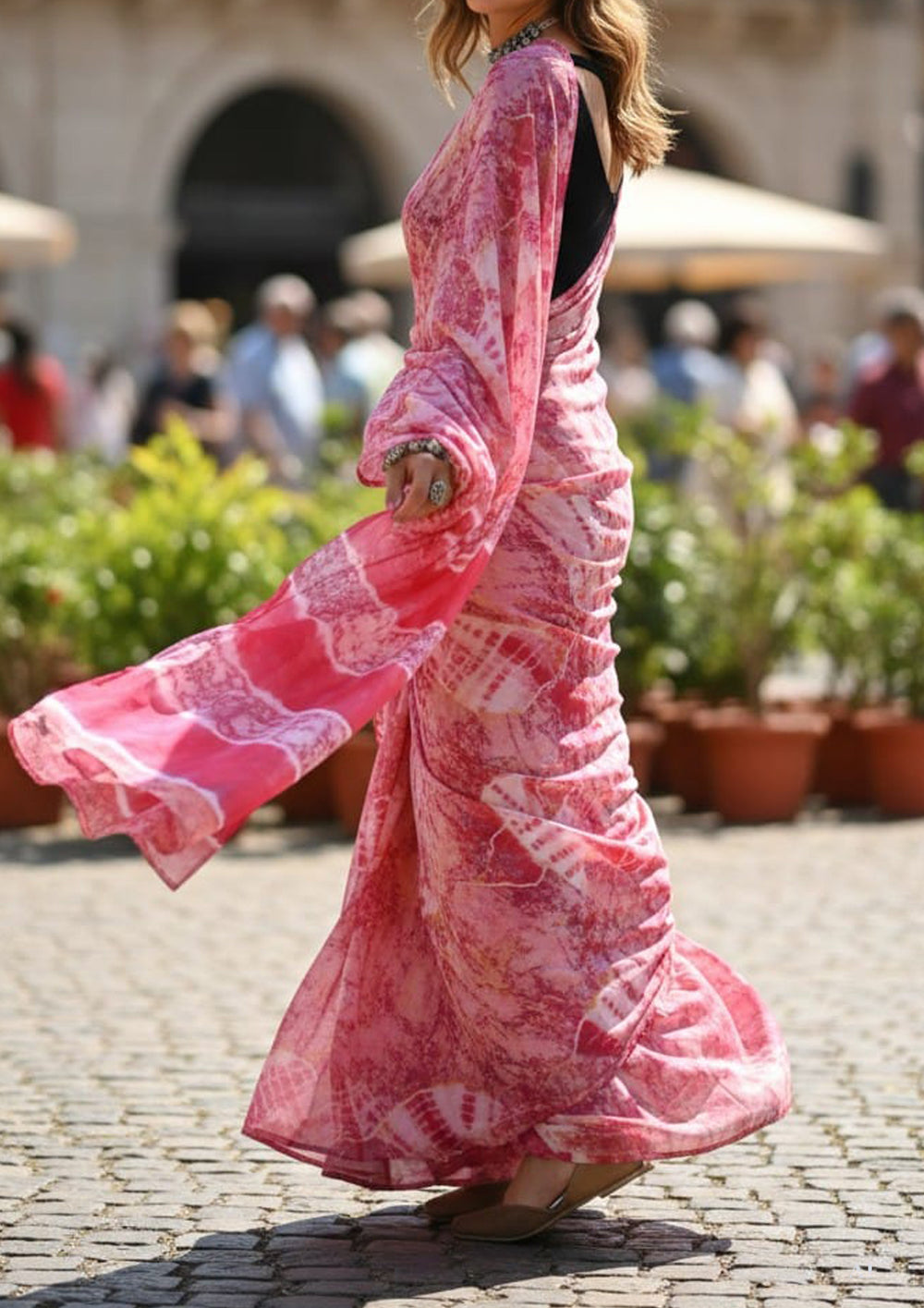Tie - Dye Printed Saree - Pink DP5 - Wefta