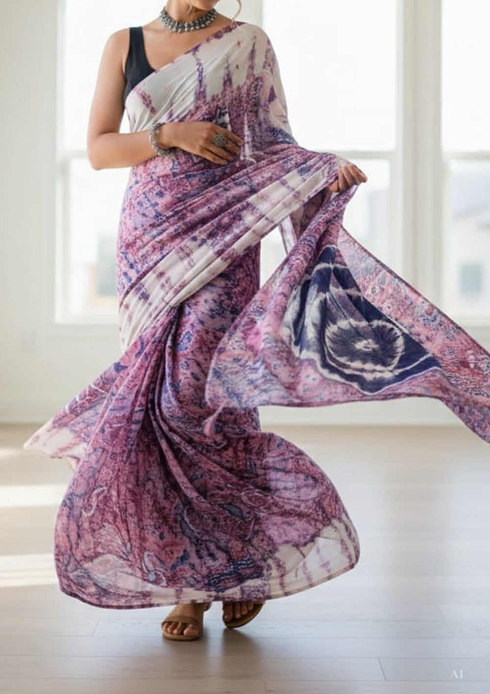 Tie - Dye Printed Saree - Purple DP6 - Wefta